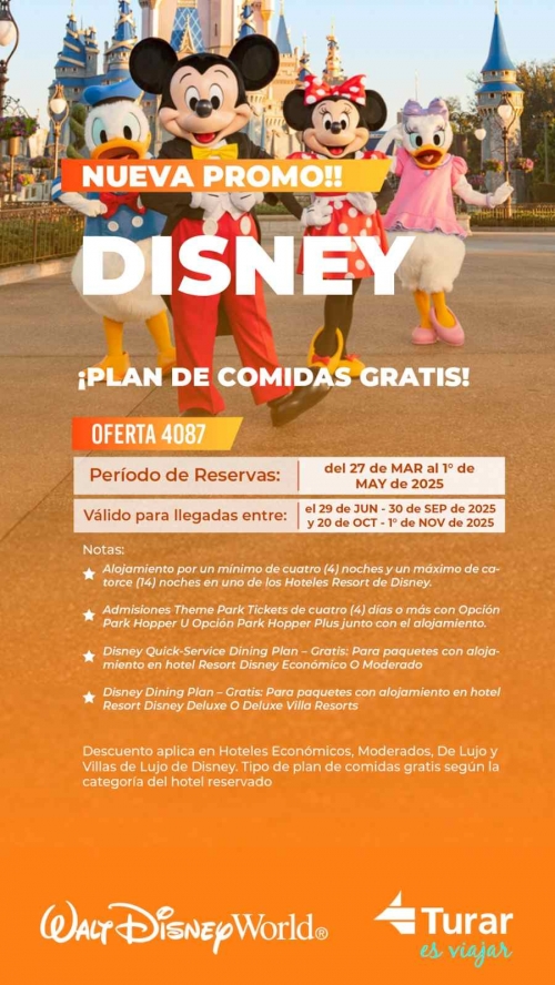 DISNEY: PLAN DE COMIDAS GRATIS