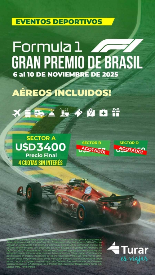 F1- GRAN PREMIO DE BRASIL 2025 en 4 cuotas sin interes!