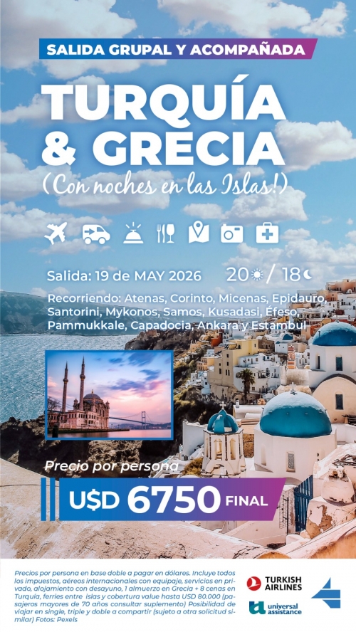 SALIDA GRUPAL & ACOMPA�ADA TURQU�A & GRECIA  �Con noches en las Islas!