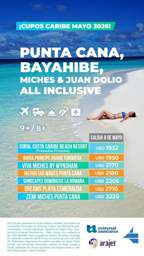 CUPOS: Punta Cana y Bayahibe marzo  2026